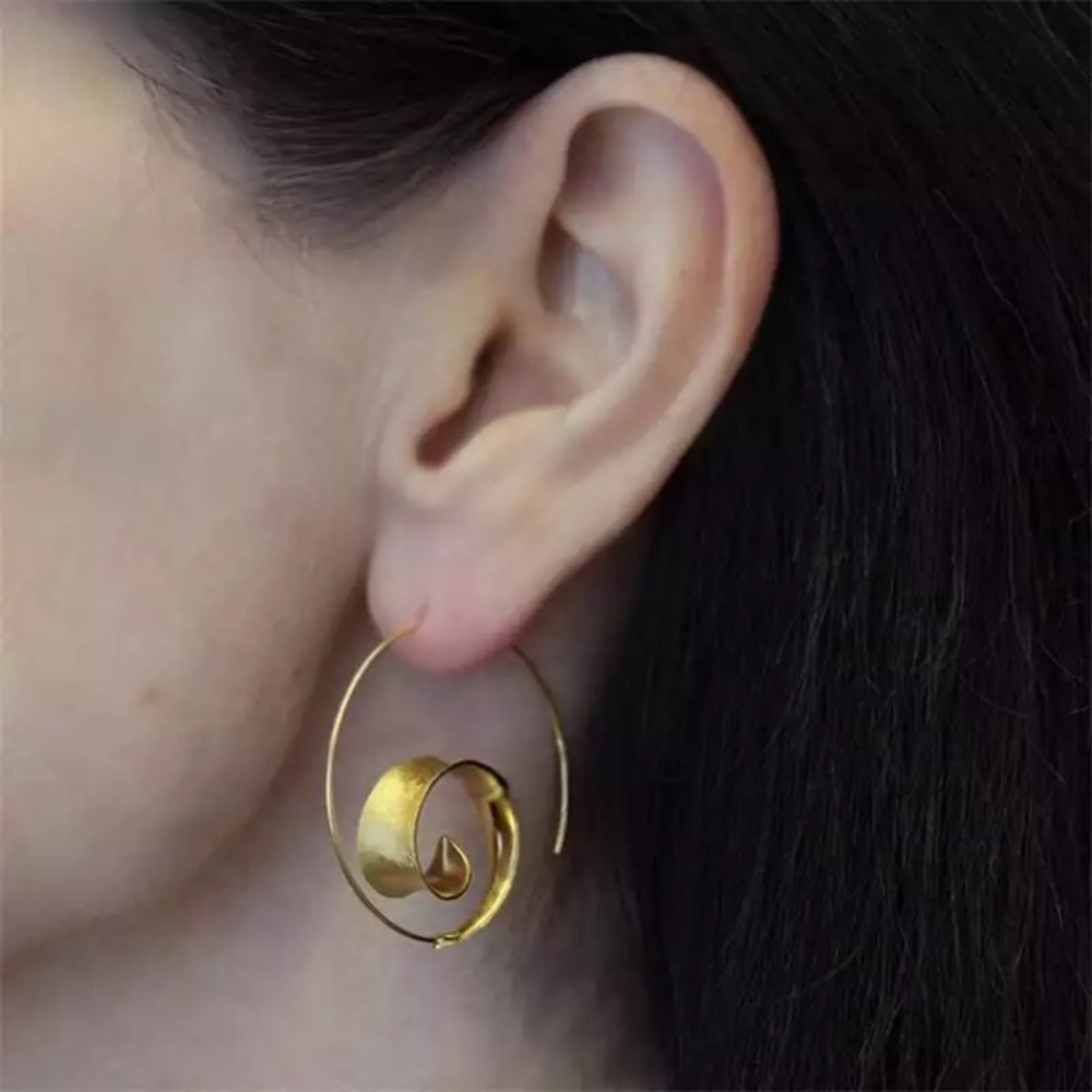 “All Curled Up” Leaf Vintage Antique Hoop Earrings - Picture 3 of 6